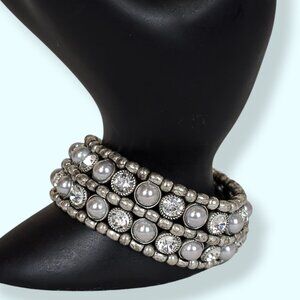 Premier Designs Rhinestone & Faux Pearl Stretch Bracelet